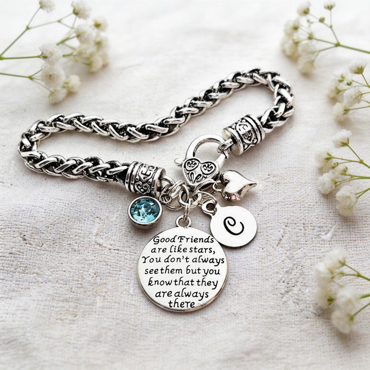 Good Friends are like Stars Bracelet, Custom Initial & Birthstone Personalized Gifts for Friends