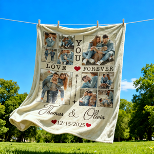 Personalized Couple Blanket With Photo, Custom Photo Blanket For Her, Picture Collage Gift For Couple, Anniversary Valentine’s Day Gifts For Her