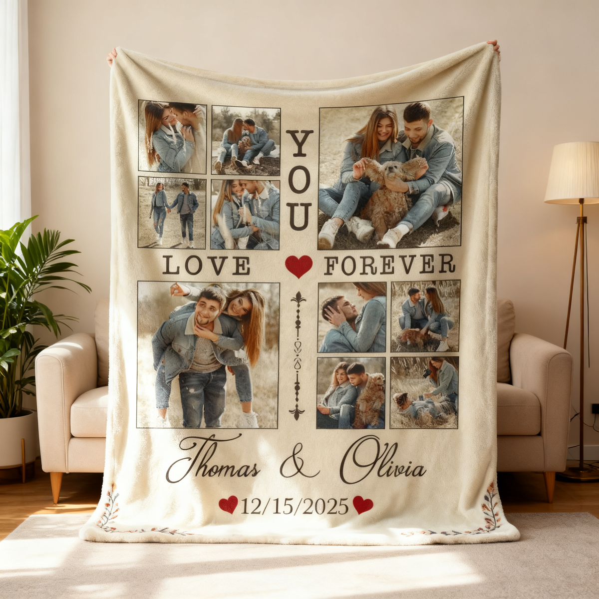 Personalized Couple Blanket With Photo, Custom Photo Blanket For Her, Picture Collage Gift For Couple, Anniversary Valentine’s Day Gifts For Her