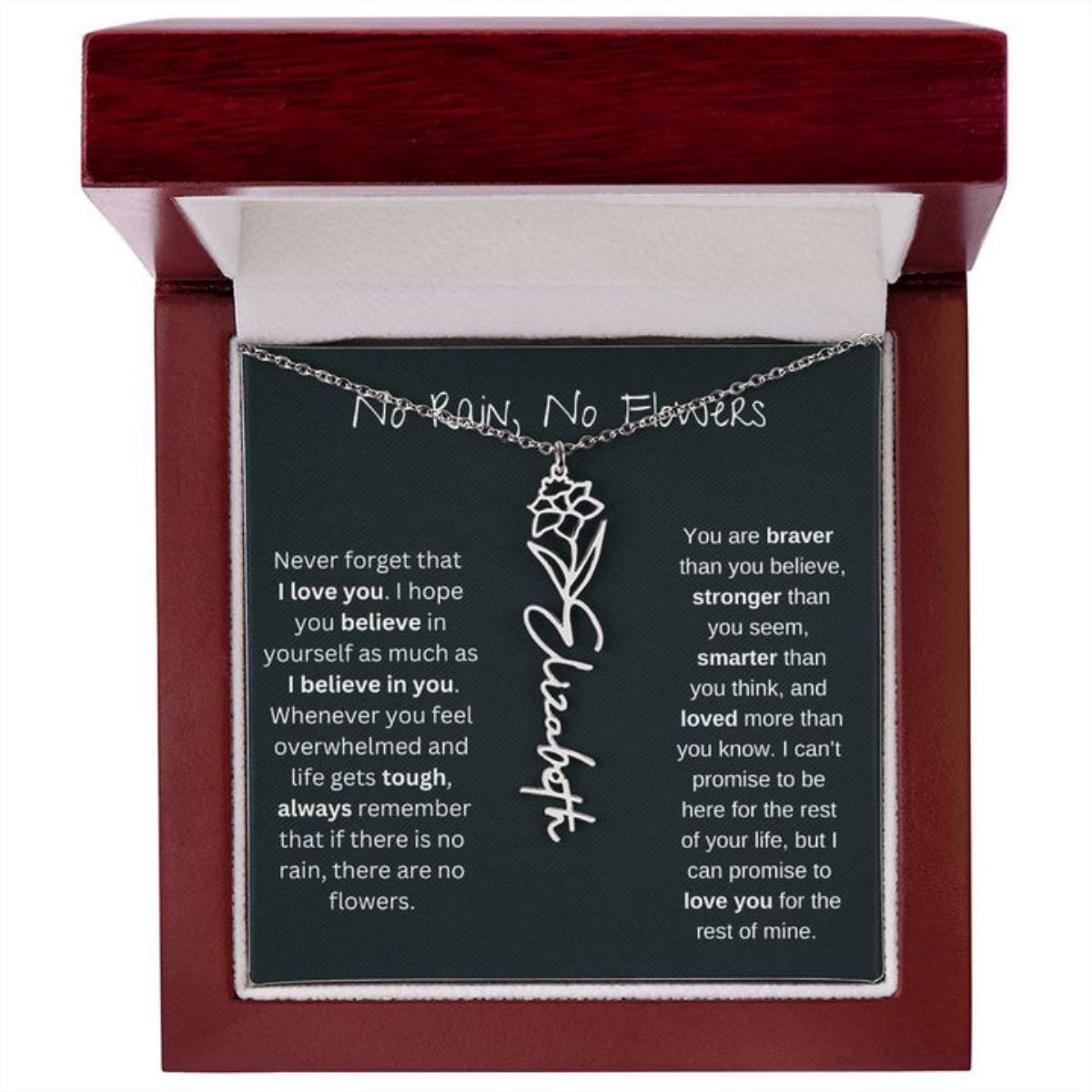 No Rain No Flowers,Never Forget That I Love You - Personalized Birth Flower Name Necklace