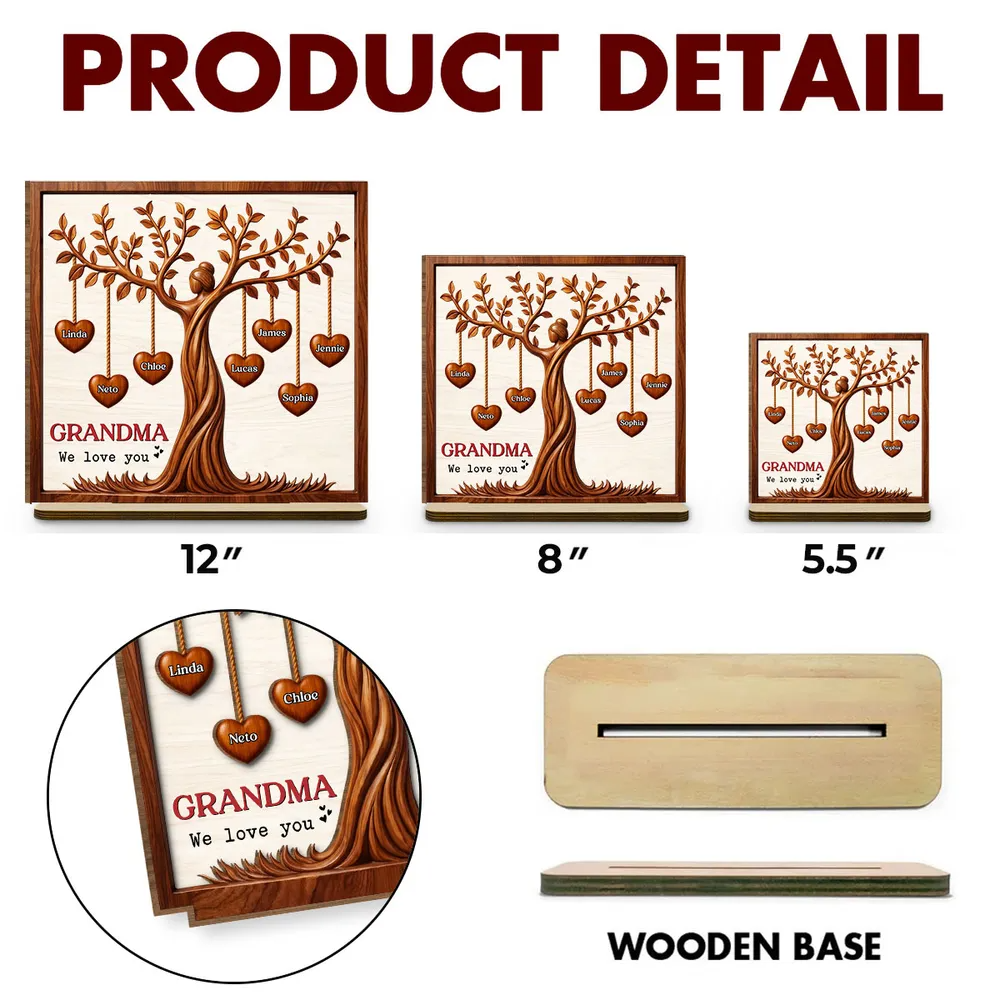 Family Hearts Tree - Personalized Wood Plaque - Mother's day Gift for Grandma Mom