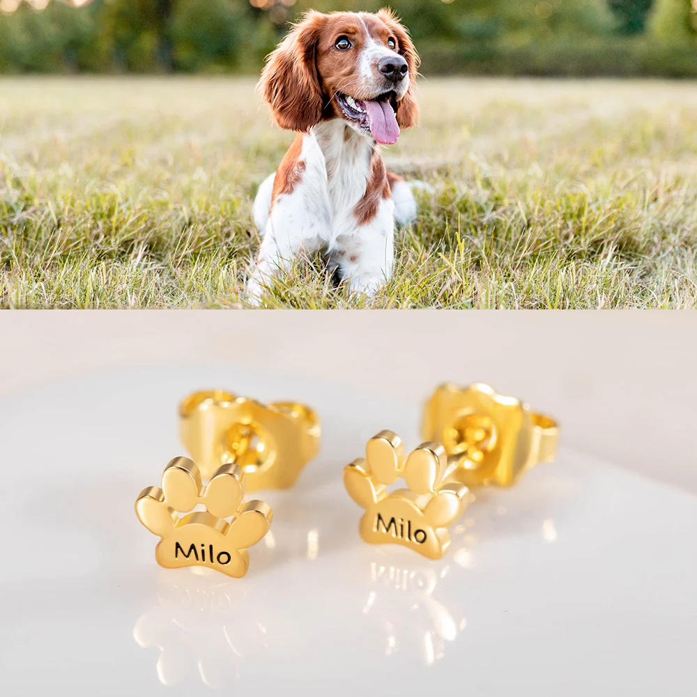 Personalized Paw Earrings, Gift for Pet Lovers, Pet Remembrance Studs