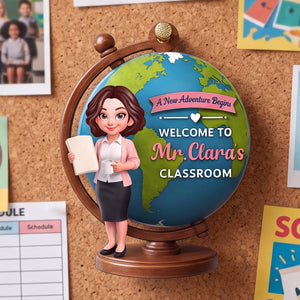 Personalized "A New Adventure Begins" Acrylic Hanging Ornament – Globe Art Teacher Gift For Classroom