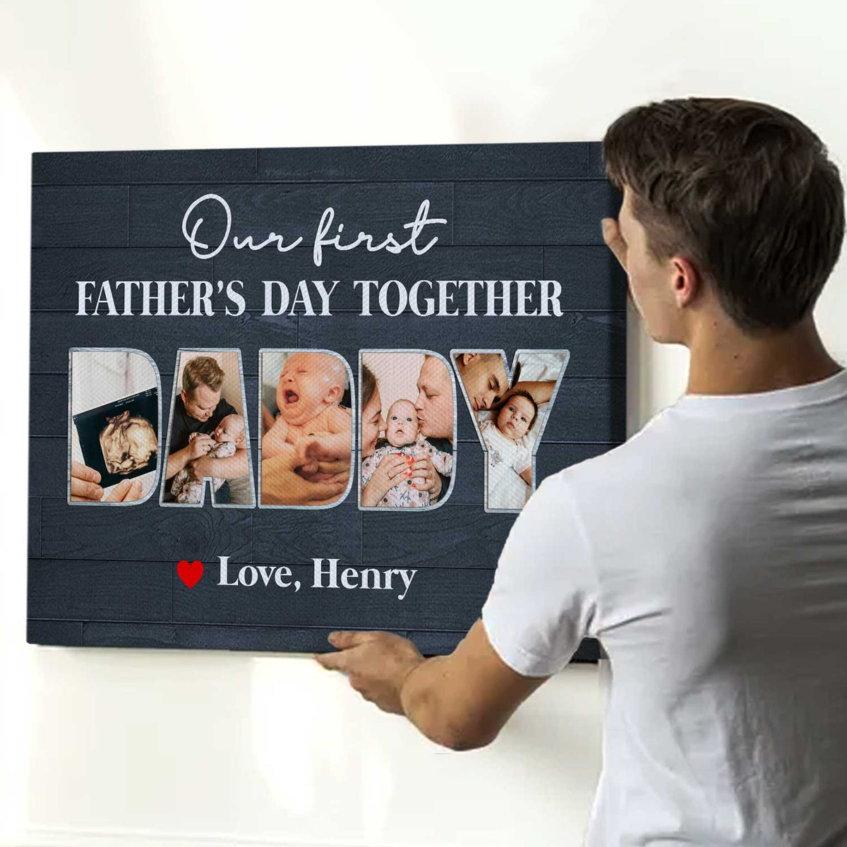 First Father’s Day Gift From Baby Wife, Custom Daddy Photo Collage Canvas Poster,Personalized Gifts For New Dads