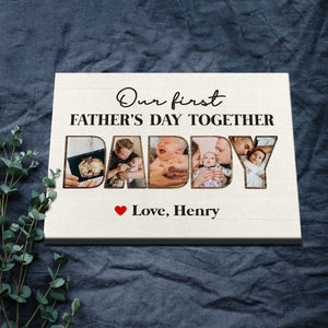 First Father’s Day Gift From Baby Wife, Custom Daddy Photo Collage Canvas Poster,Personalized Gifts For New Dads
