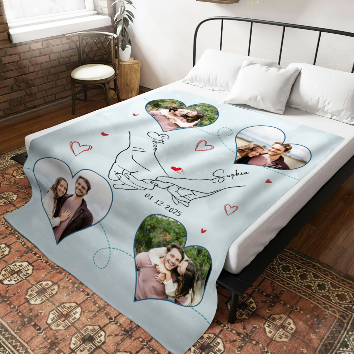 Personalized Couple Photo Blanket – Romantic Valentine Keepsake Anniversary Wedding Gift For Him Her