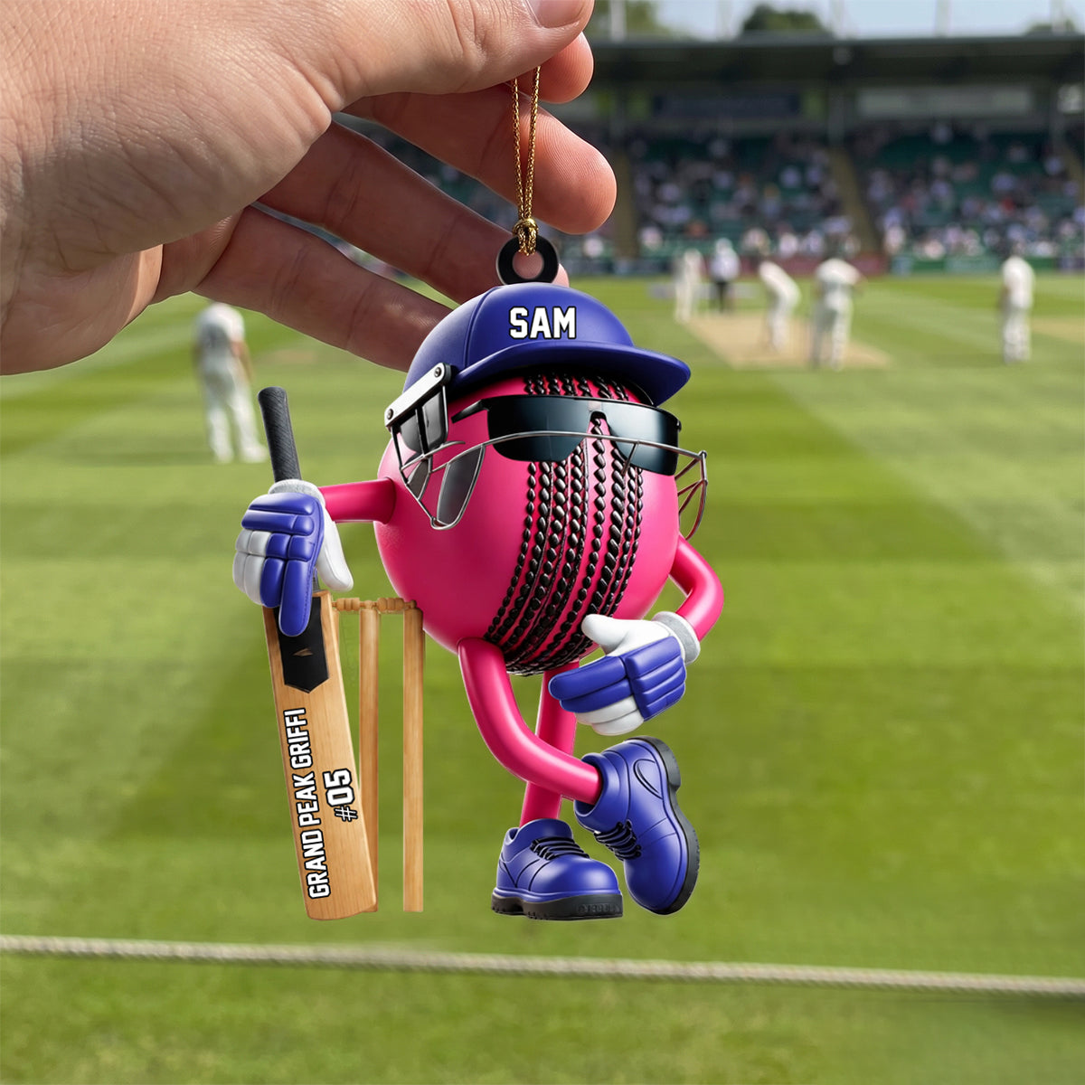 Custom Name & Number Cricket Ball Acrylic Ornament– Personalized Gift For Cricket Lovers
