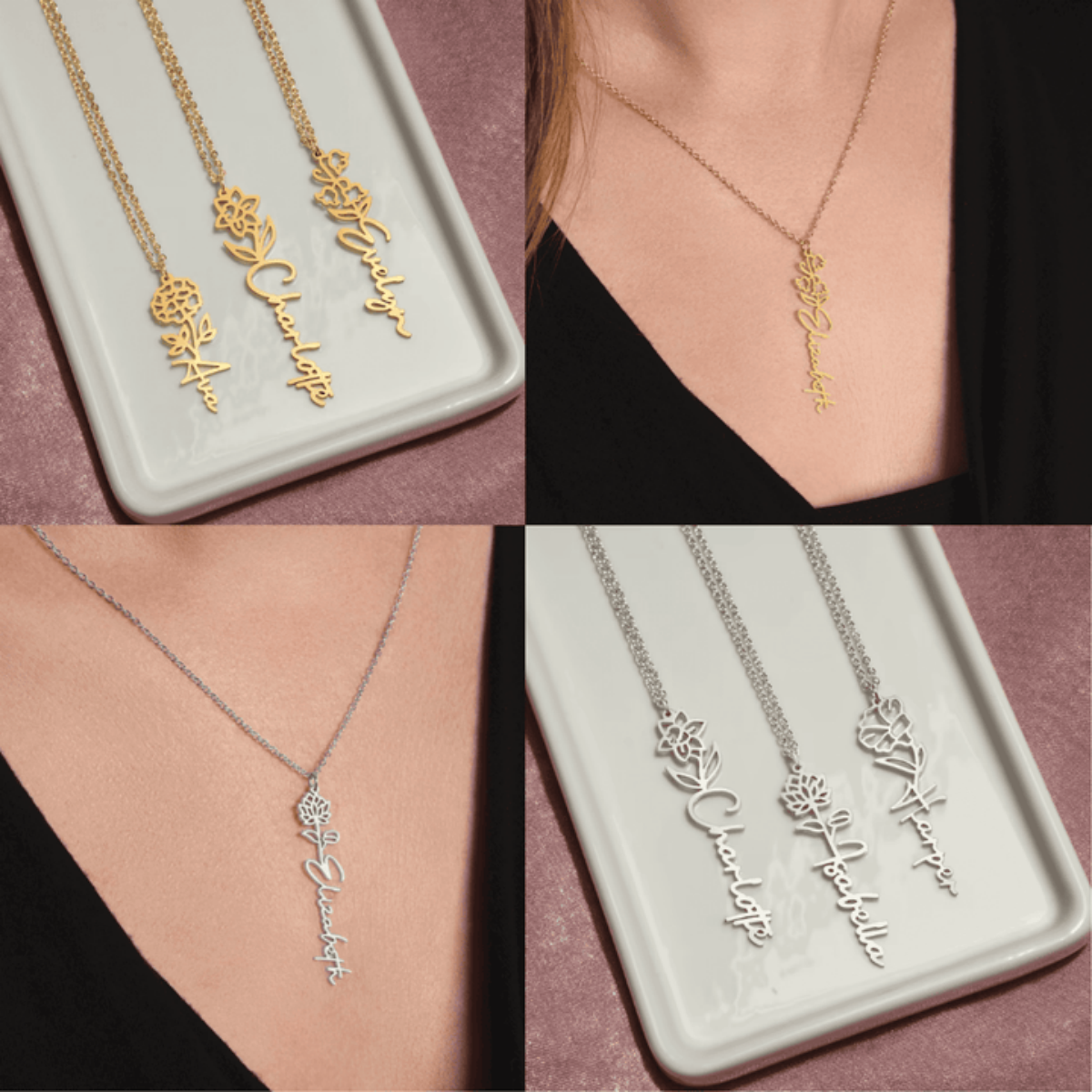 No Rain No Flowers,Never Forget That I Love You - Personalized Birth Flower Name Necklace