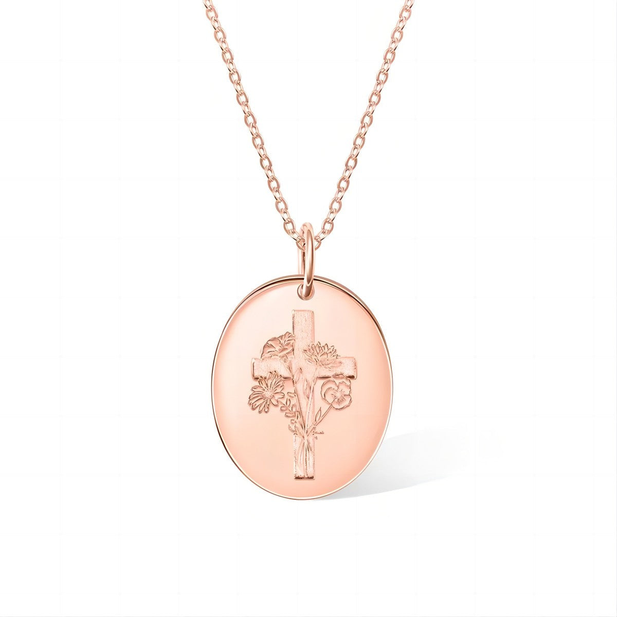 Personalized Engraved Cross Name Necklace with Birth Flower