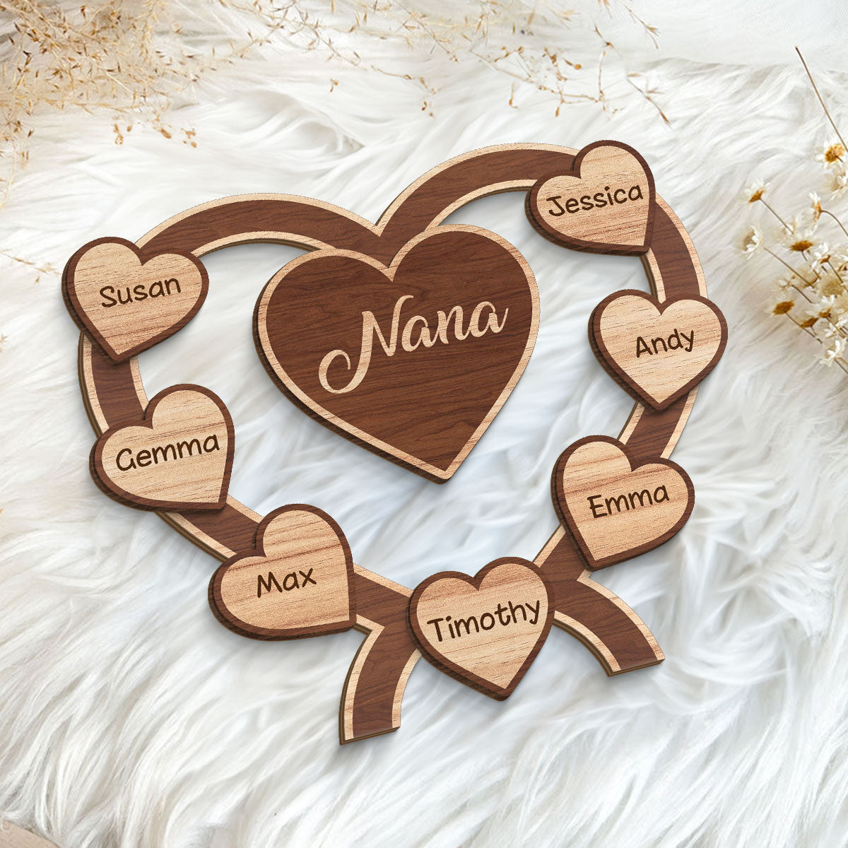 Grandma Mom Hearts Personalized 2-Layered Standing Wooden Plaque