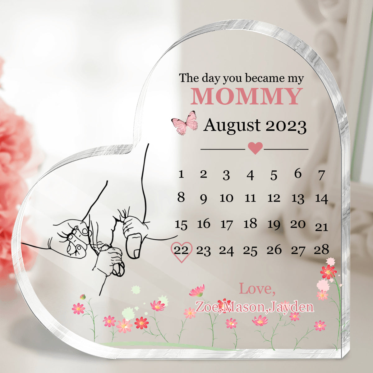 The Day You Become My Mommy Personalized Heart-shaped Acrylic Plaque