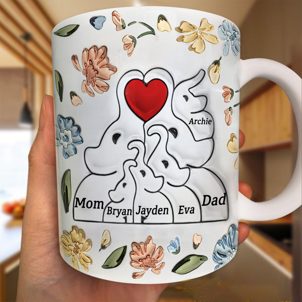 Personalized Elephant Family Mug Gift For Mom, Grandma