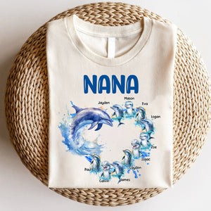 Personalized Grandma Heart Dolphins with Kids Pure Cotton T-Shirt
