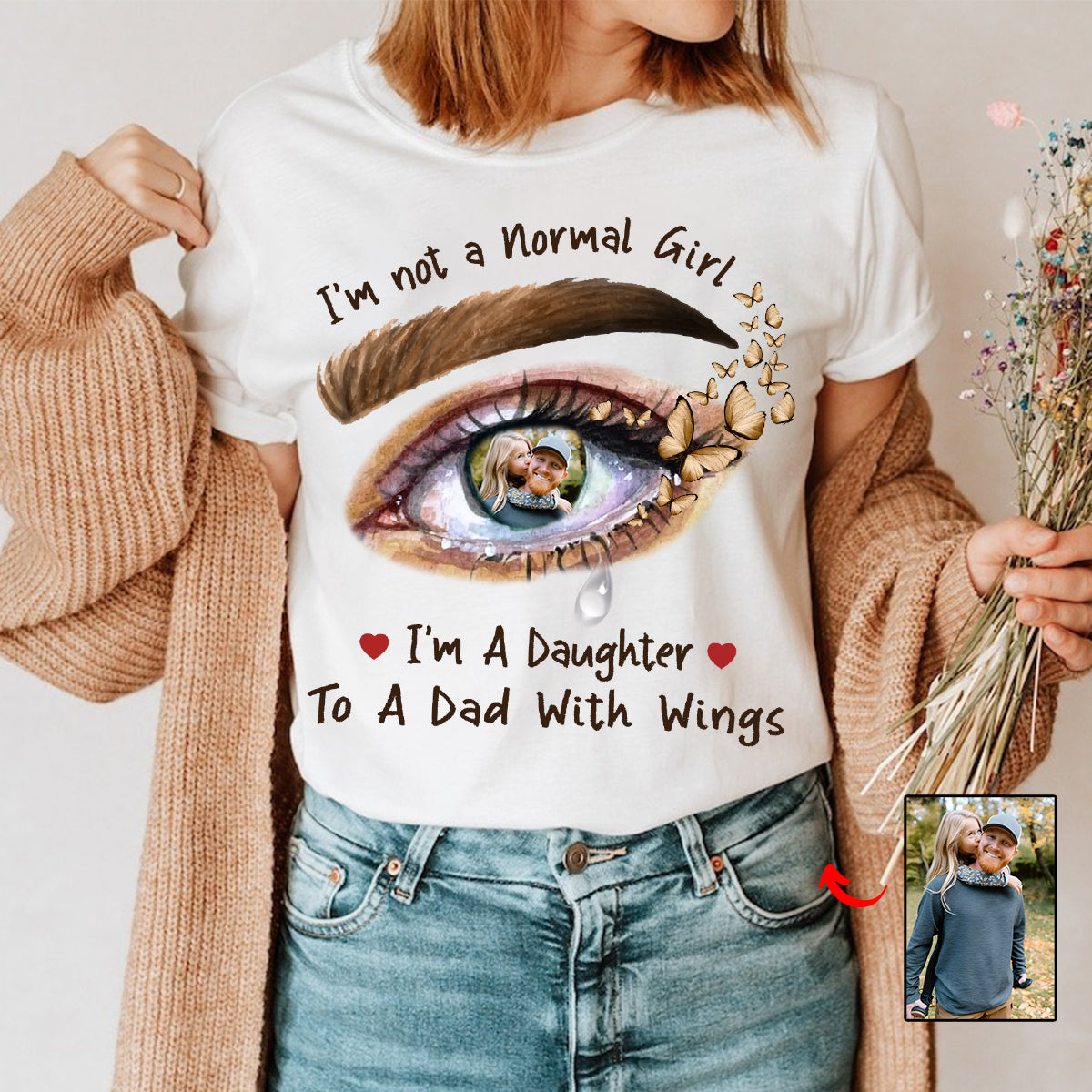 A Daughter To A Dad With Wings Personalized Memorial Pure Cotton T-shirt