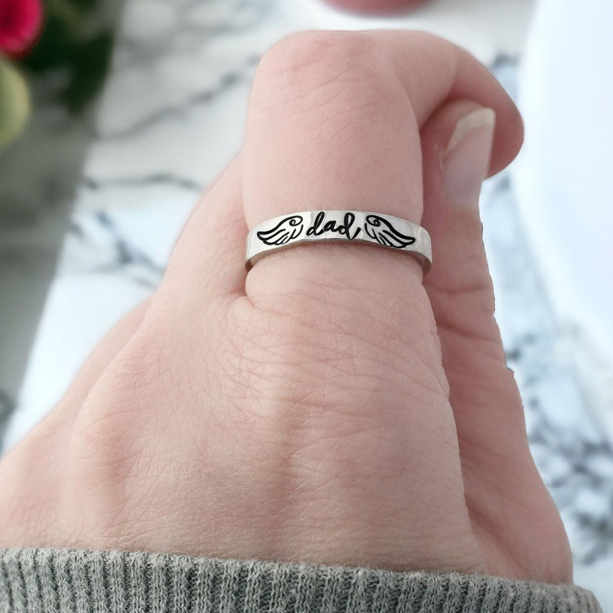 Personalized Wings Memorial Rings Set of 2 Stacking Ring