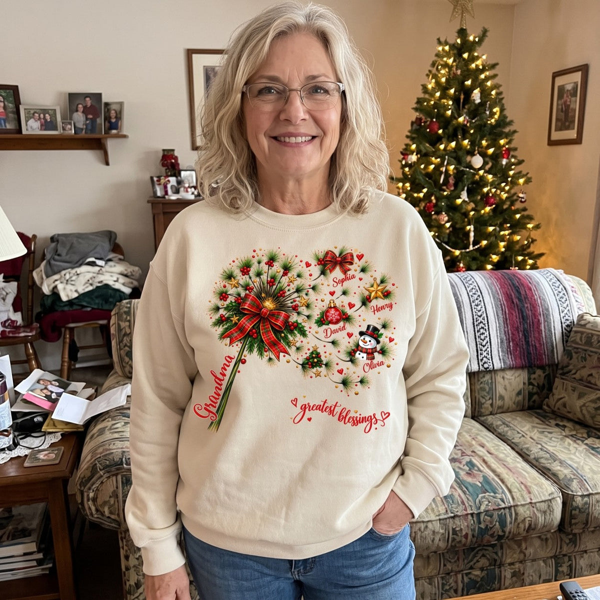 Grandma’s Greatest Blessings – Personalized Christmas Sweatshirt | Heartfelt Holiday Gift For Grandma