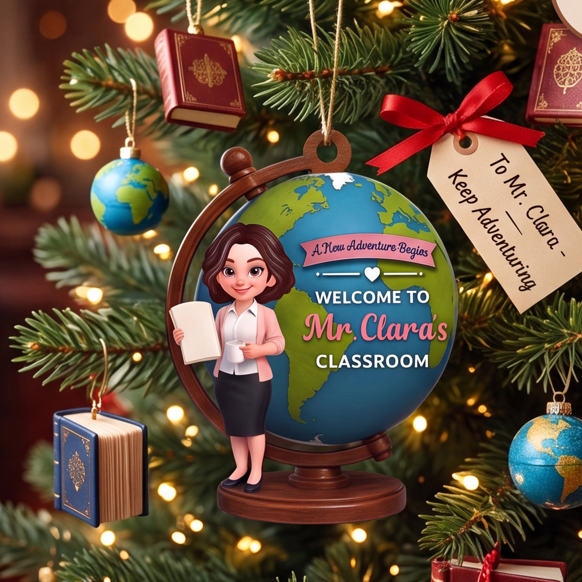 Personalized "A New Adventure Begins" Acrylic Hanging Ornament – Globe Art Teacher Gift For Classroom