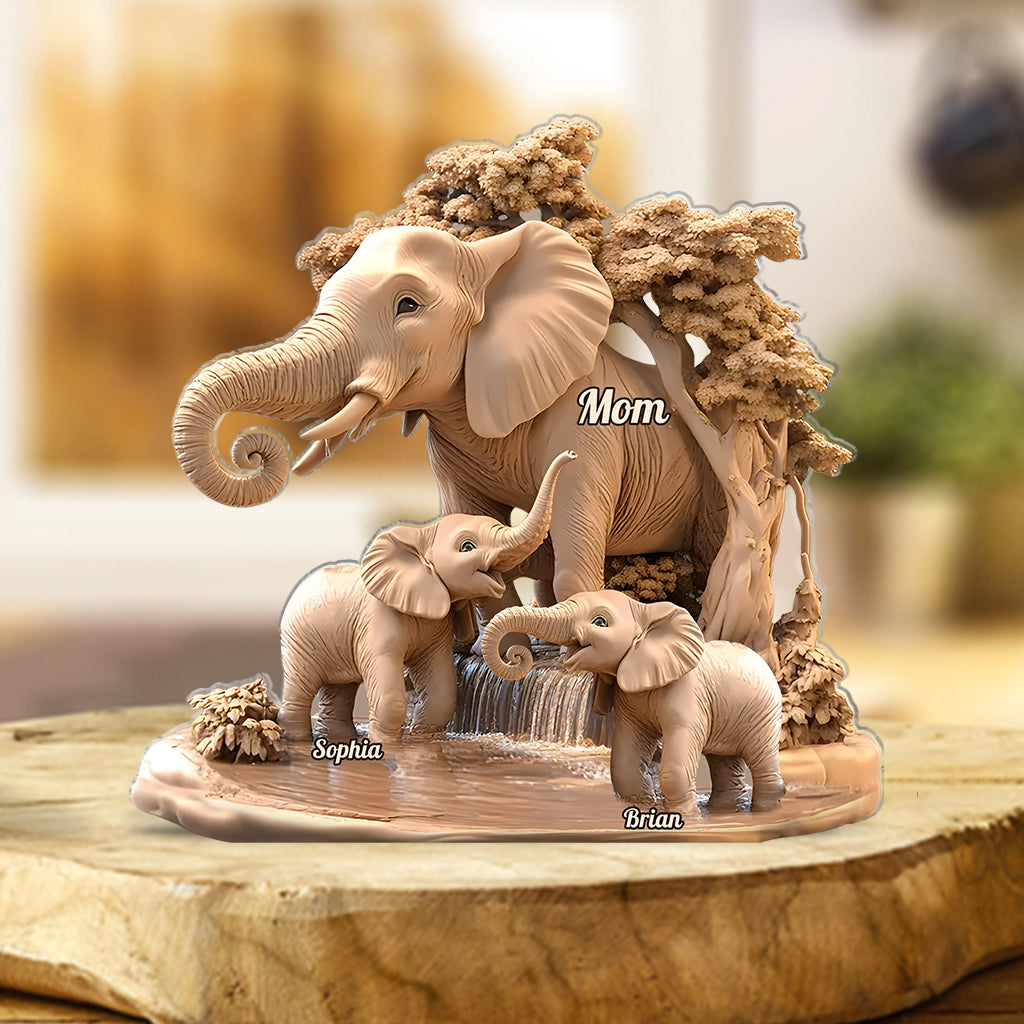 Gift For Mom, Grandma - Personalized Elephant Custom Shaped Acrylic Plaque