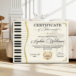 Piano Certificate Canvas, Custom Piano Achievement Gift, Piano Competition Award, Piano Lesson Graduation Certificate, Gift From Piano Teacher