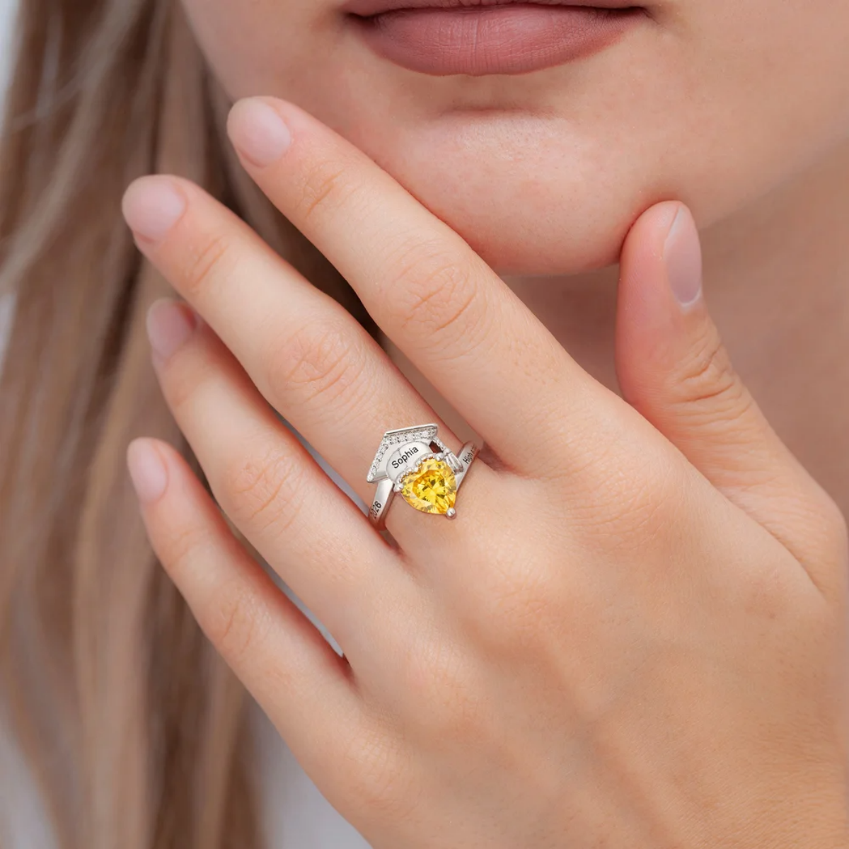 Personalized Grad Cap Heart Birthstone Ring - Graduation Gift For Graduates