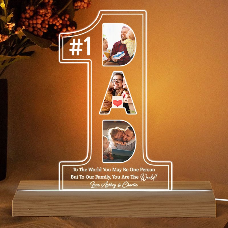 No. 1 Dad You Are The World Photo Personalized Custom Shaped Acrylic Plaque With LED Night Light