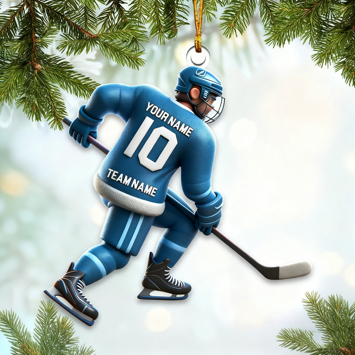 Custom Name and Number Ice Hockey Ornament, Christmas Gift Decoration