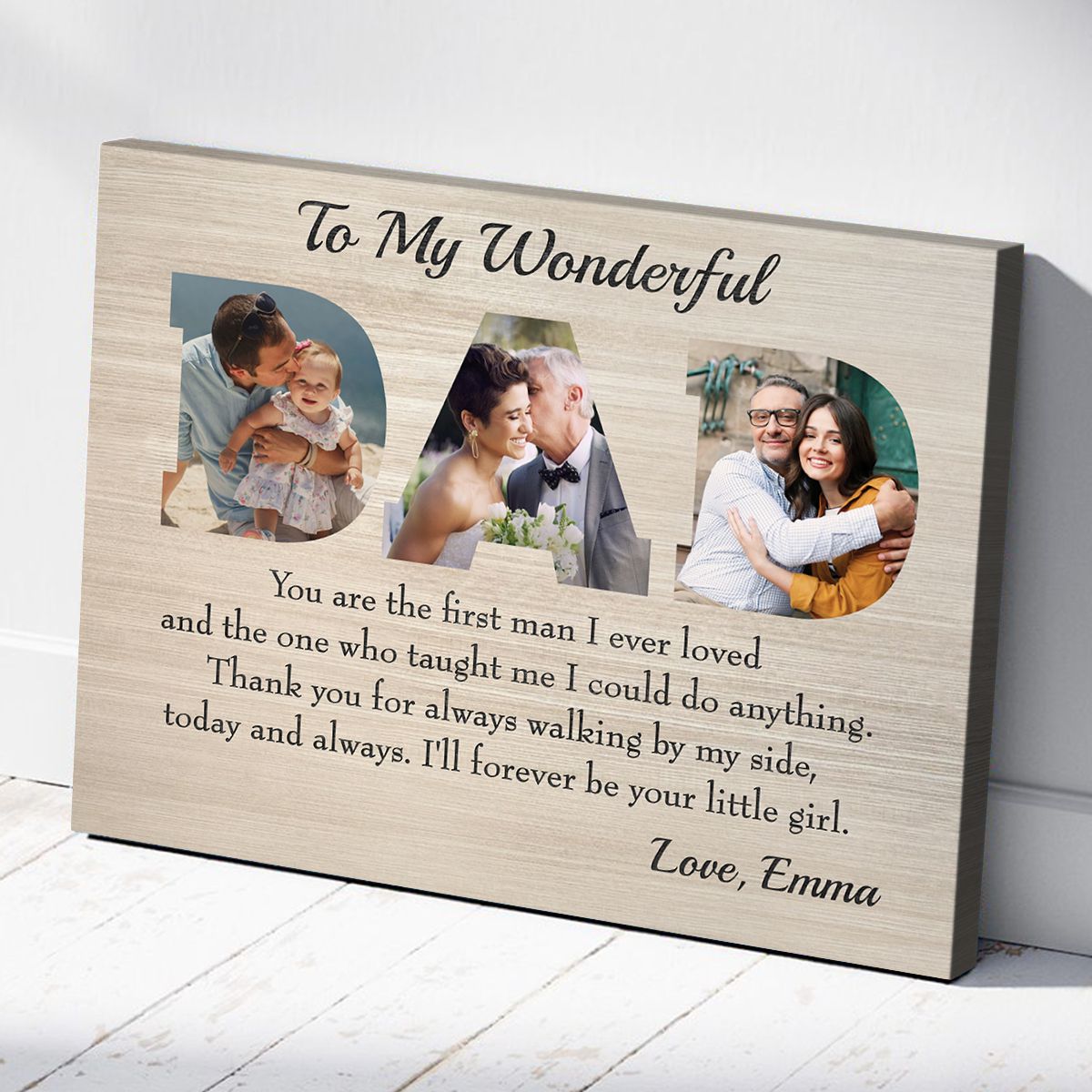 To My Wonderful Dad Custom Letter Photo Collage Father’s Day Canvas from Daughter