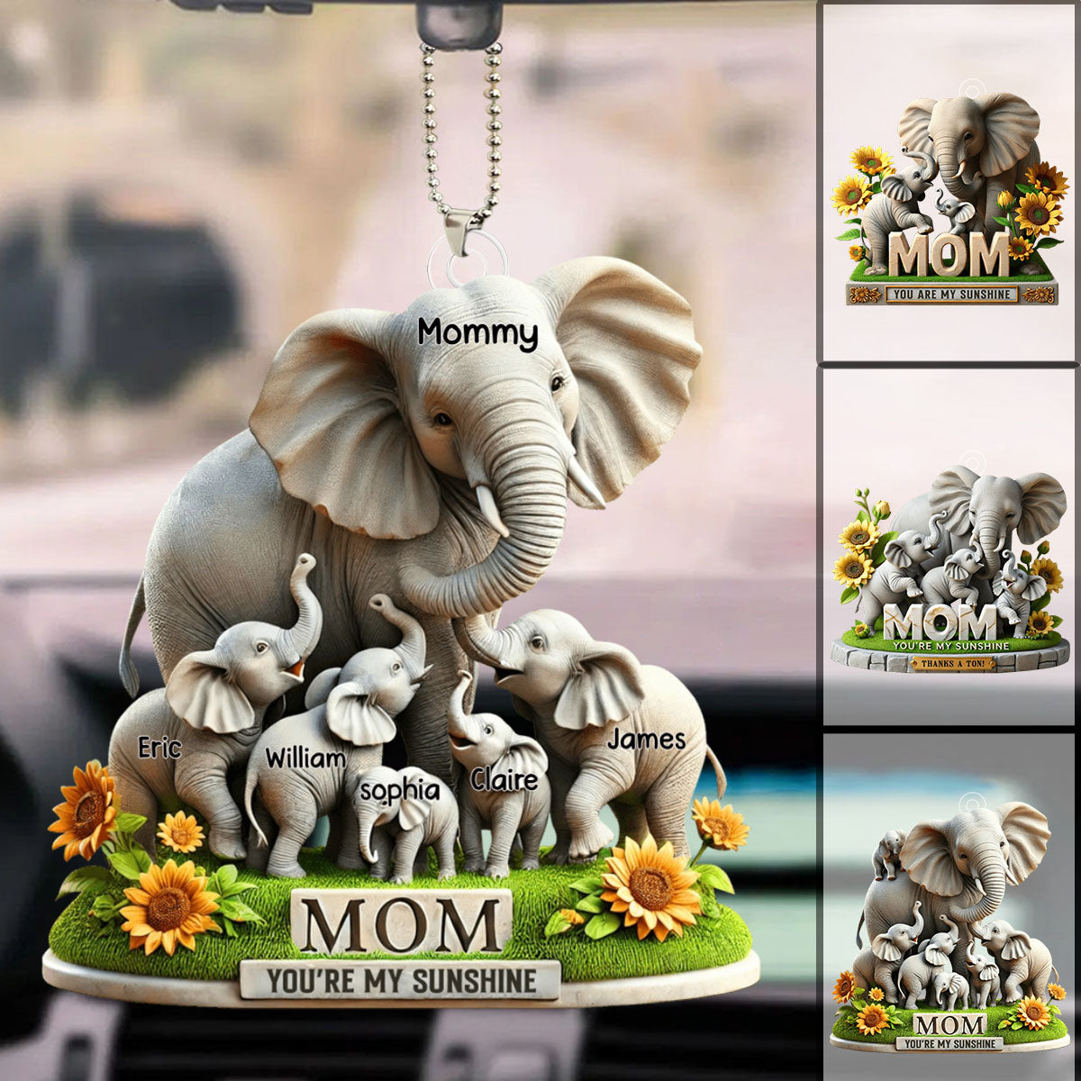 Personalized Elephant Acrylic Ornament - Custom Name For Mom