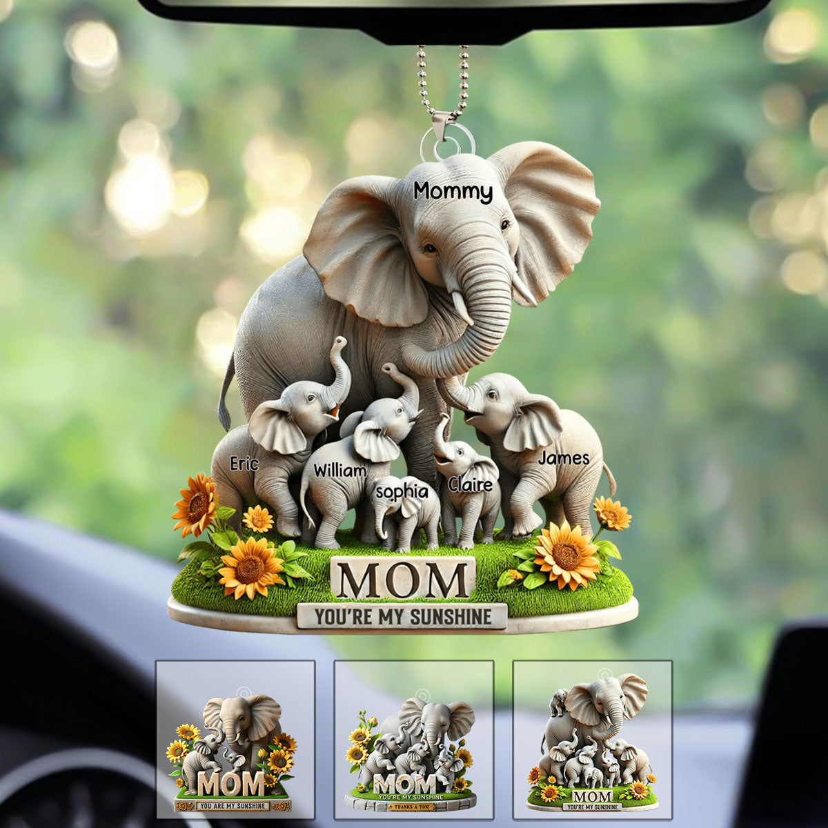 Personalized Elephant Acrylic Ornament - Custom Name For Mom