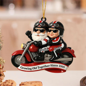 Growing Old Together, Motorcycle Santa Claus Figures - Personalized Couple Ornament