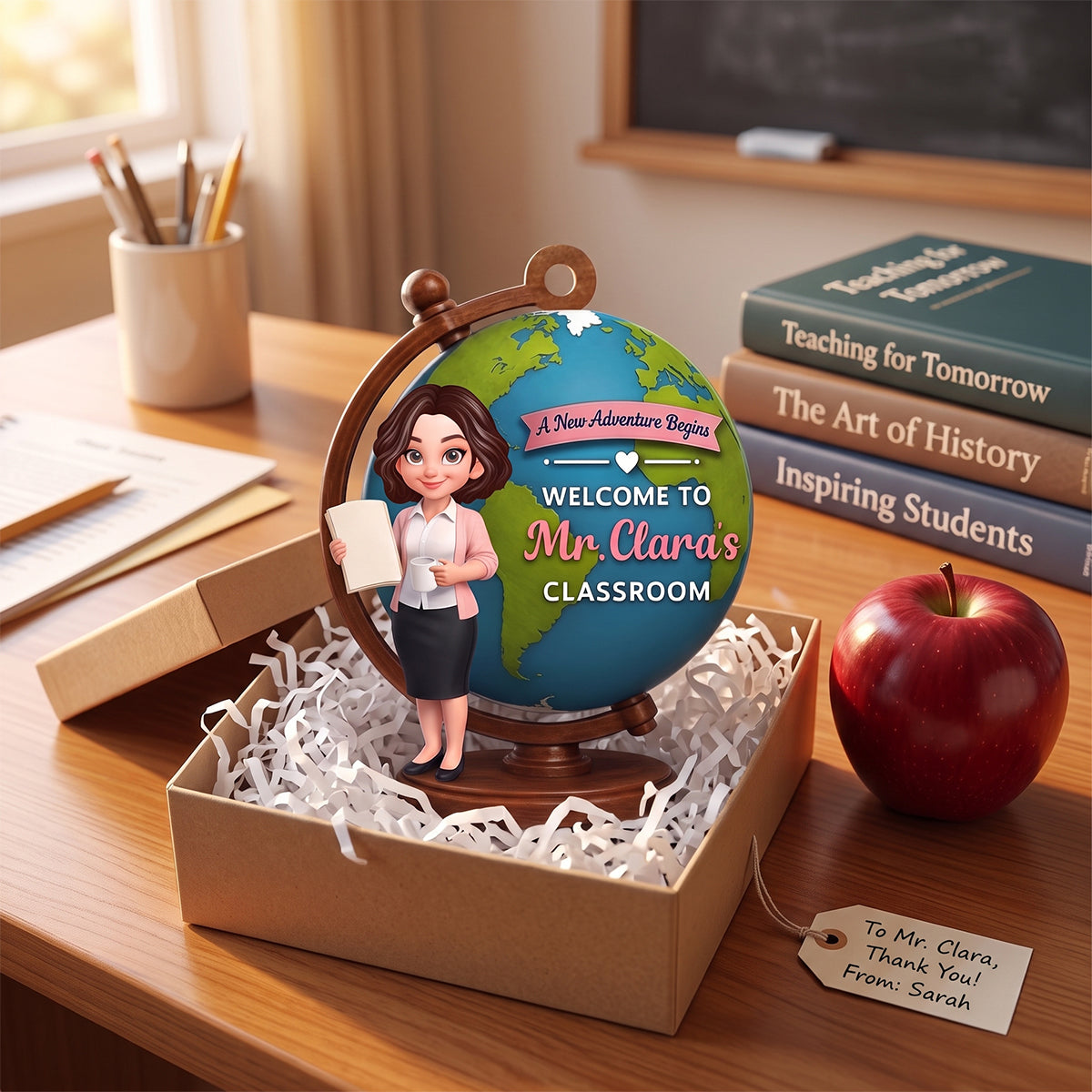 Personalized "A New Adventure Begins" Acrylic Hanging Ornament – Globe Art Teacher Gift For Classroom