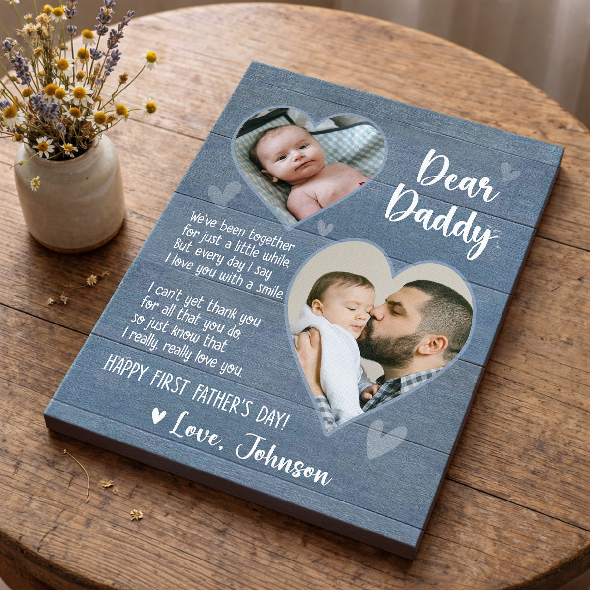 Happy First Fathers Day Personalized Canvas, Custom Picture Gift for New Dad, 1st Father’s Day Gift from Baby, First Time Dad Gifts
