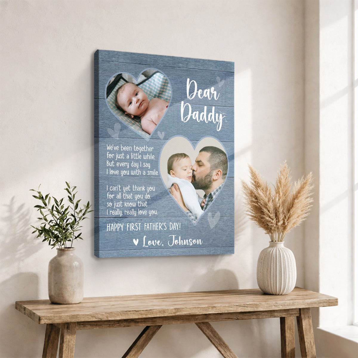 Happy First Fathers Day Personalized Canvas, Custom Picture Gift for New Dad, 1st Father’s Day Gift from Baby, First Time Dad Gifts