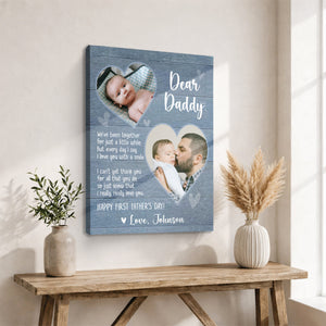Happy First Fathers Day Personalized Canvas, Custom Picture Gift for New Dad, 1st Father’s Day Gift from Baby, First Time Dad Gifts