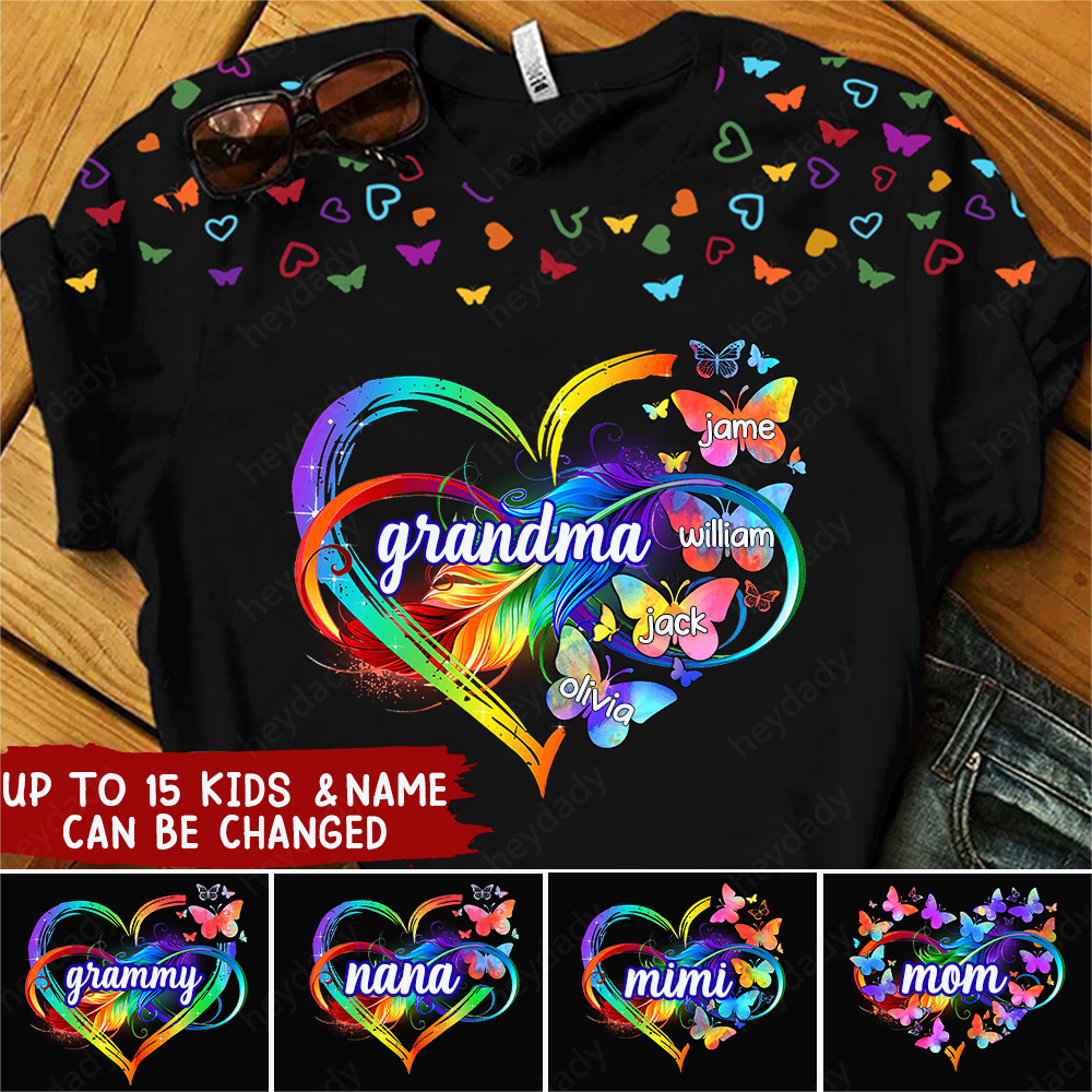 Personalized Grandma Mom Heart Infinity Butterfly Mother's Day Best Gift 3D T-Shirt