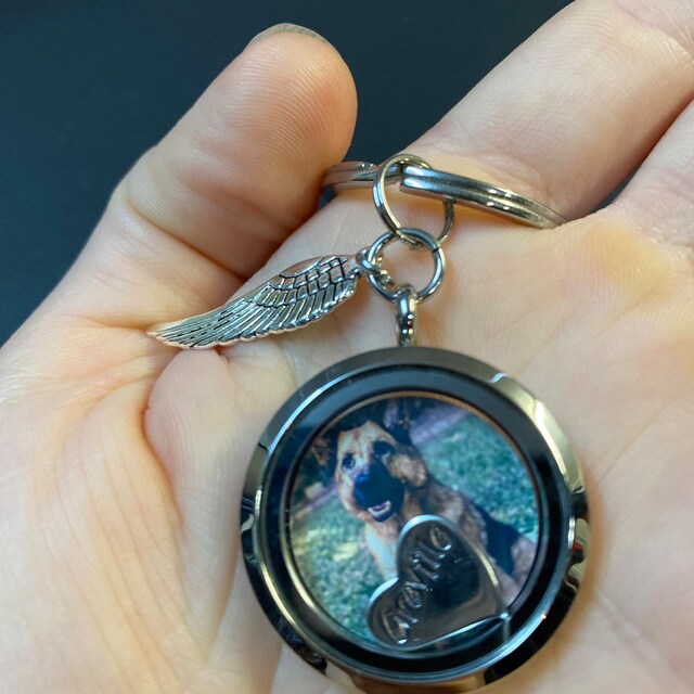 Engraved Name Photo Personalized Pet Keychain, Memorial Dog Fur keepsake