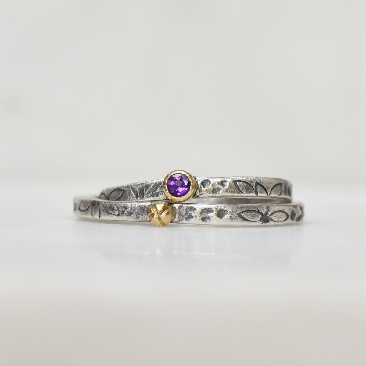Personalized Flower Tiny Birthstone Stacking Ring - Mothers Rings