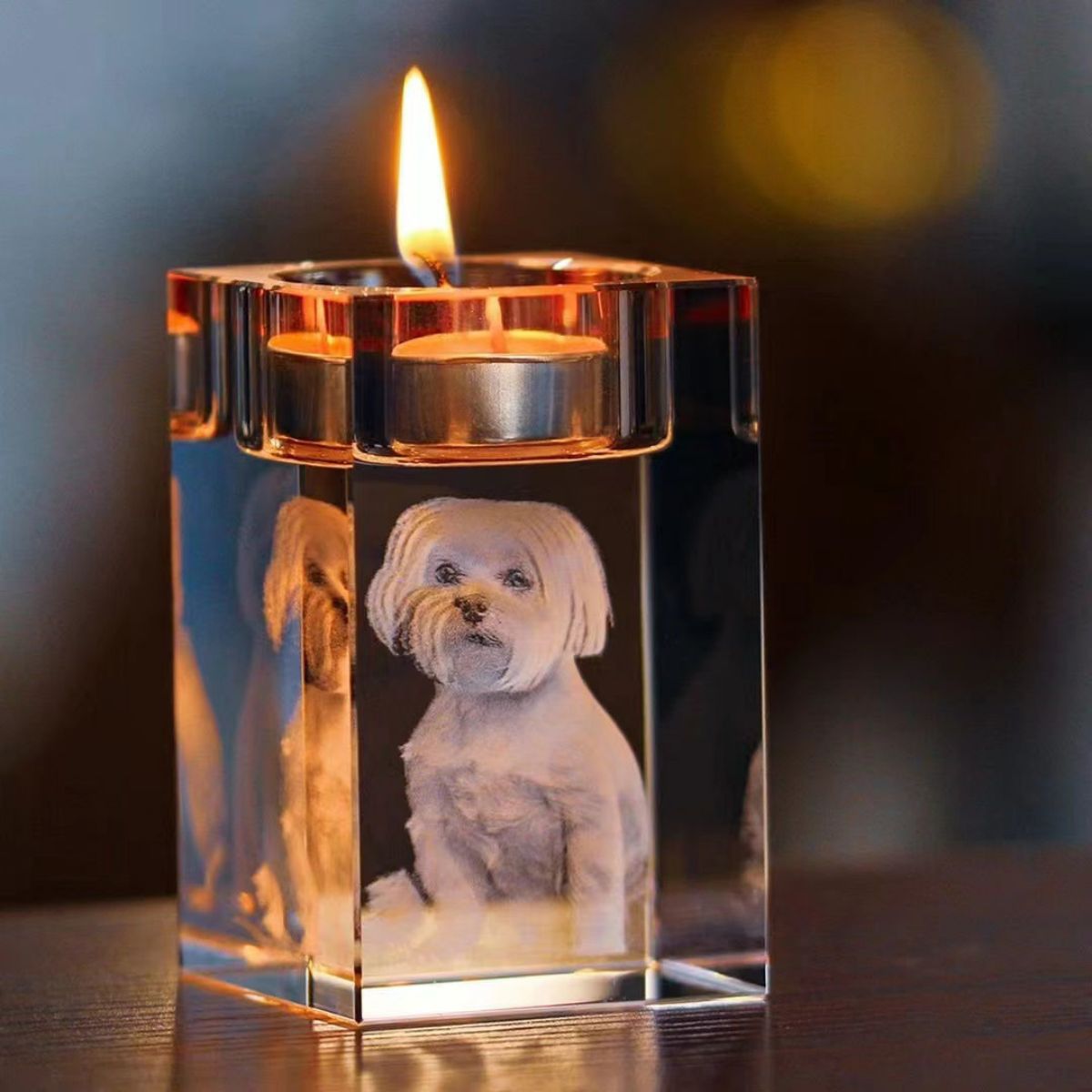 Personalized 3D Photo Engraved Crystal Candelabra