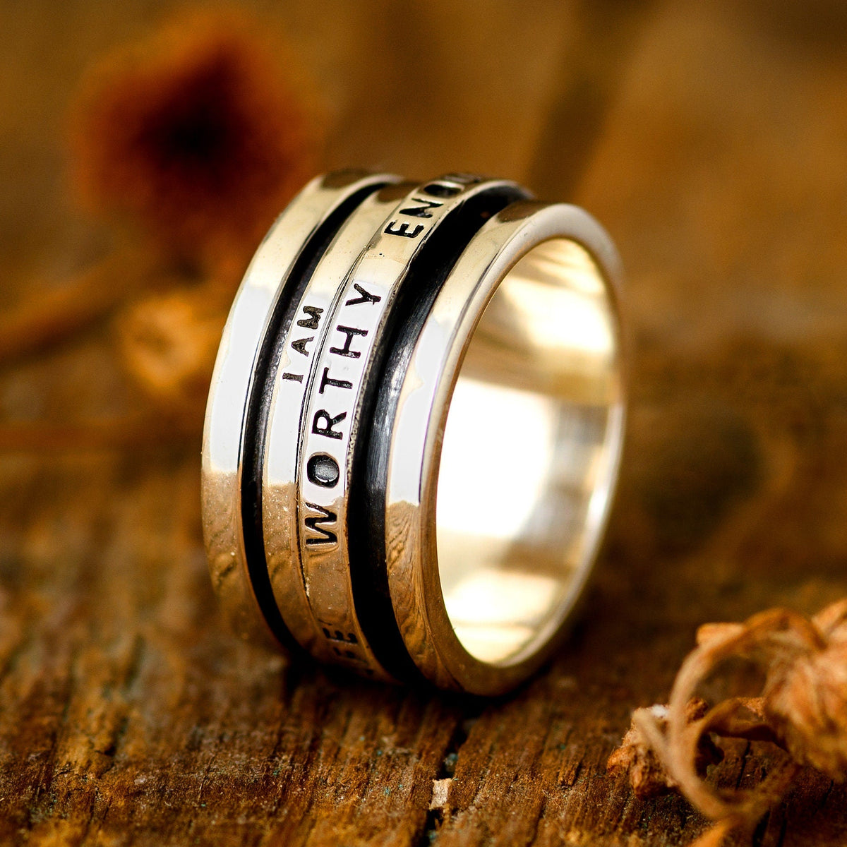 I Am Powerful Worthy Enough Loved Safe Ring, Fidget Spinner Ring