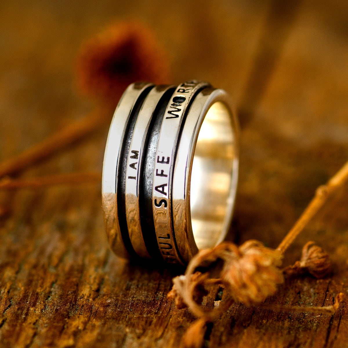 I Am Powerful Worthy Enough Loved Safe Ring, Fidget Spinner Ring