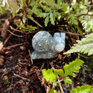 Cute Snail, Moss Agate Crystal For The Garden, Unique Gardeners Gift