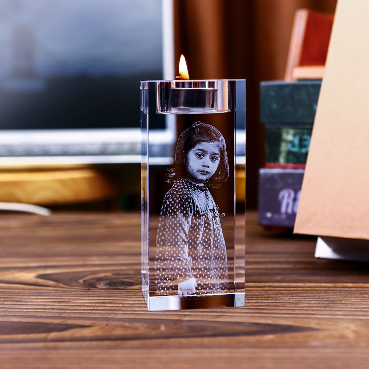Personalized 3D Photo Engraved Crystal Candelabra