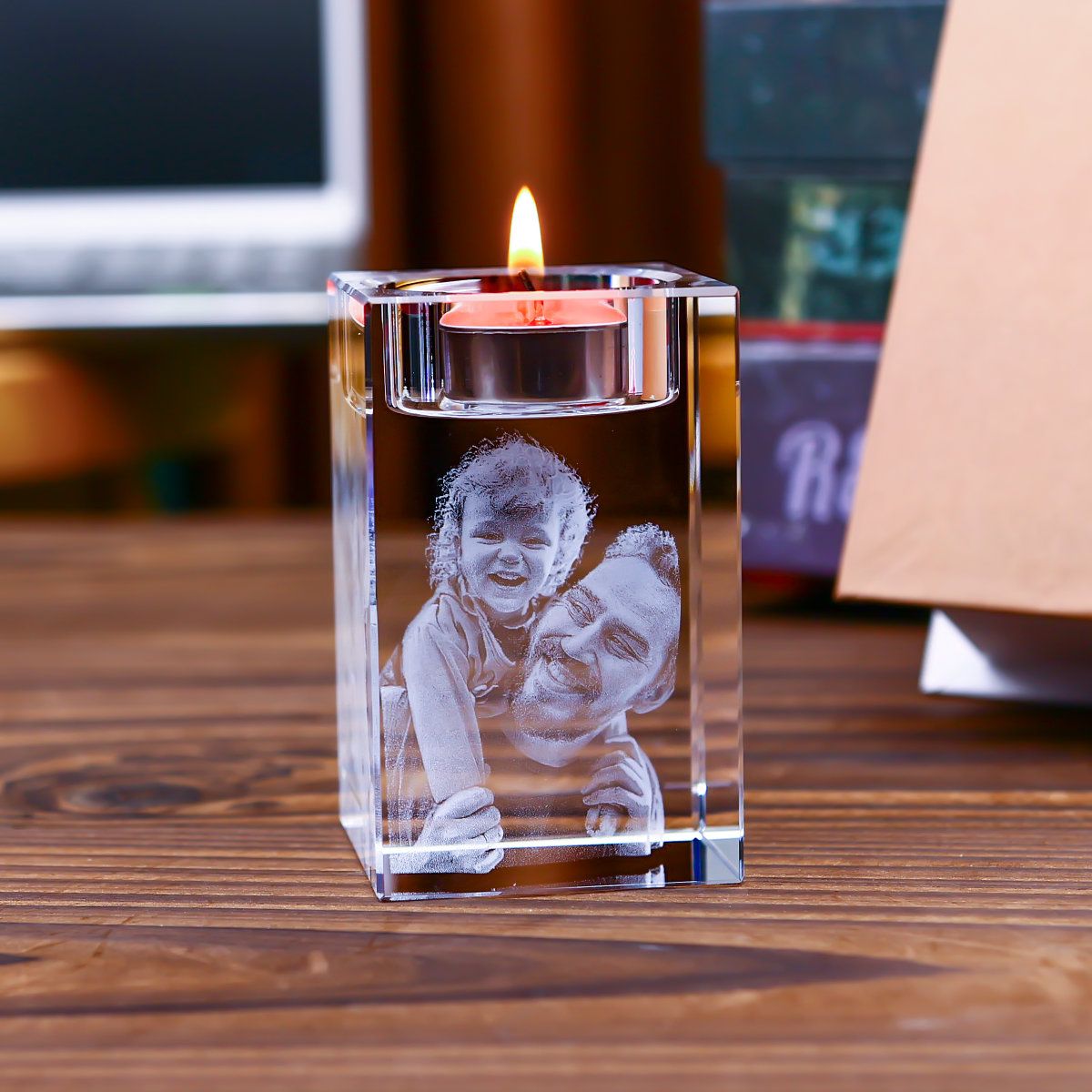 Personalized 3D Photo Engraved Crystal Candelabra