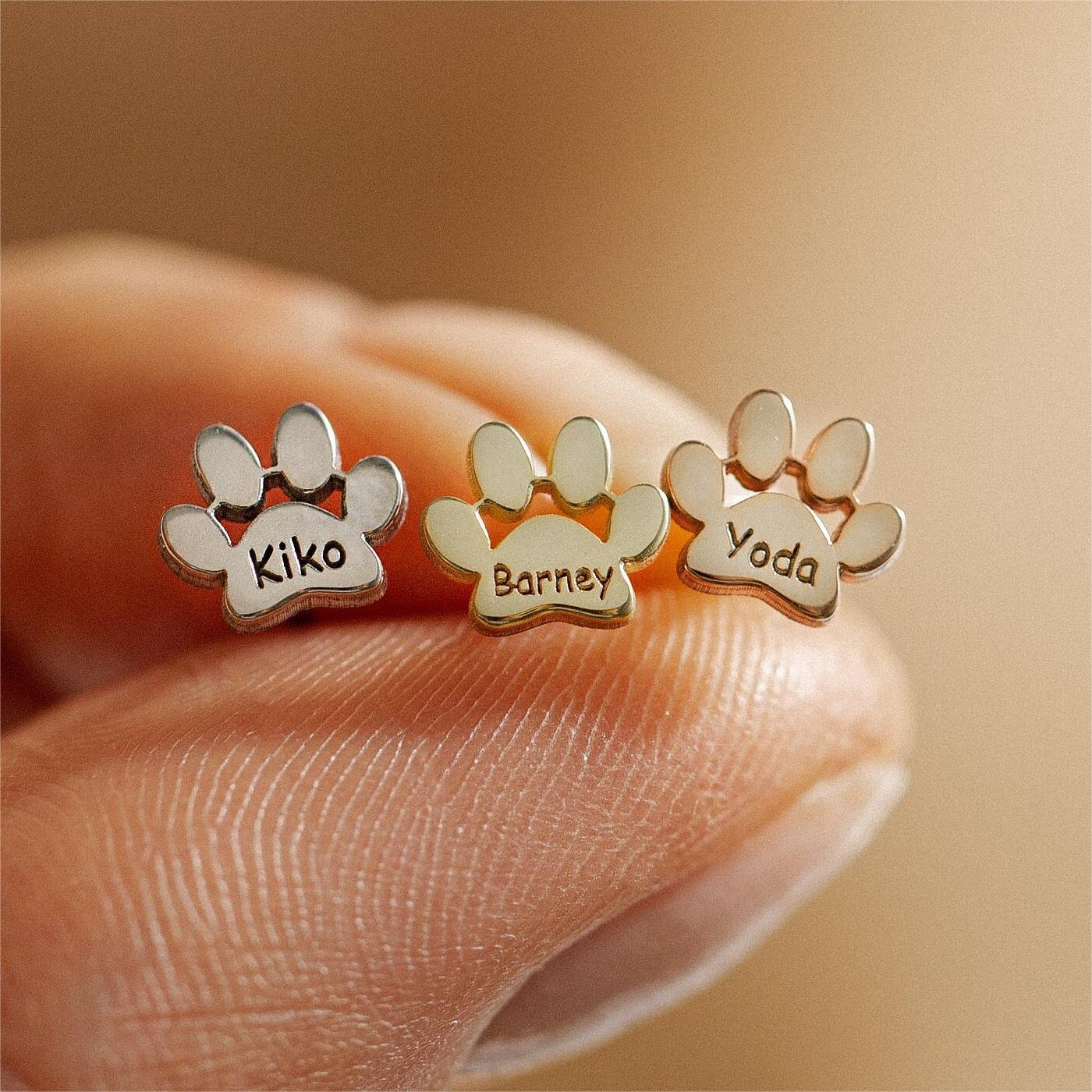 Personalized Paw Earrings, Gift for Pet Lovers, Pet Remembrance Studs