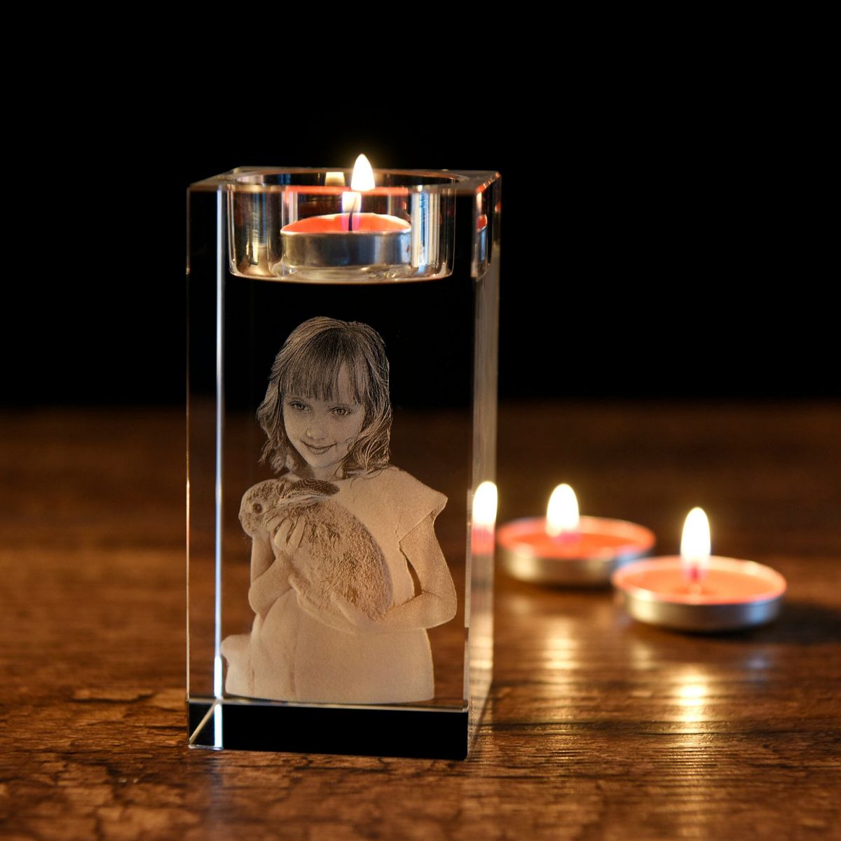 Personalized 3D Photo Engraved Crystal Candelabra