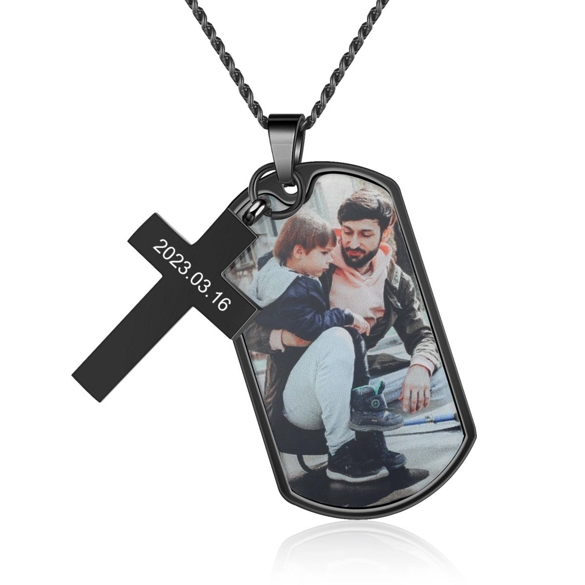 Personalized Memorial Necklace With Cross Pendant,Photo With Text Necklace