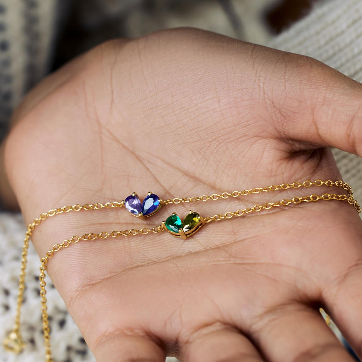 Custom Heart Birthstone Bracelet, 2 Birthstone Bracelet, Mothers Gift,Birthday Gift for Her