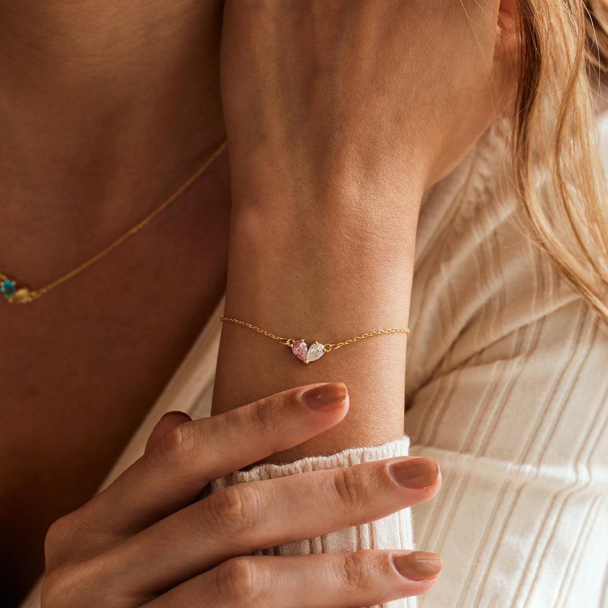 Custom Heart Birthstone Bracelet, 2 Birthstone Bracelet, Mothers Gift,Birthday Gift for Her