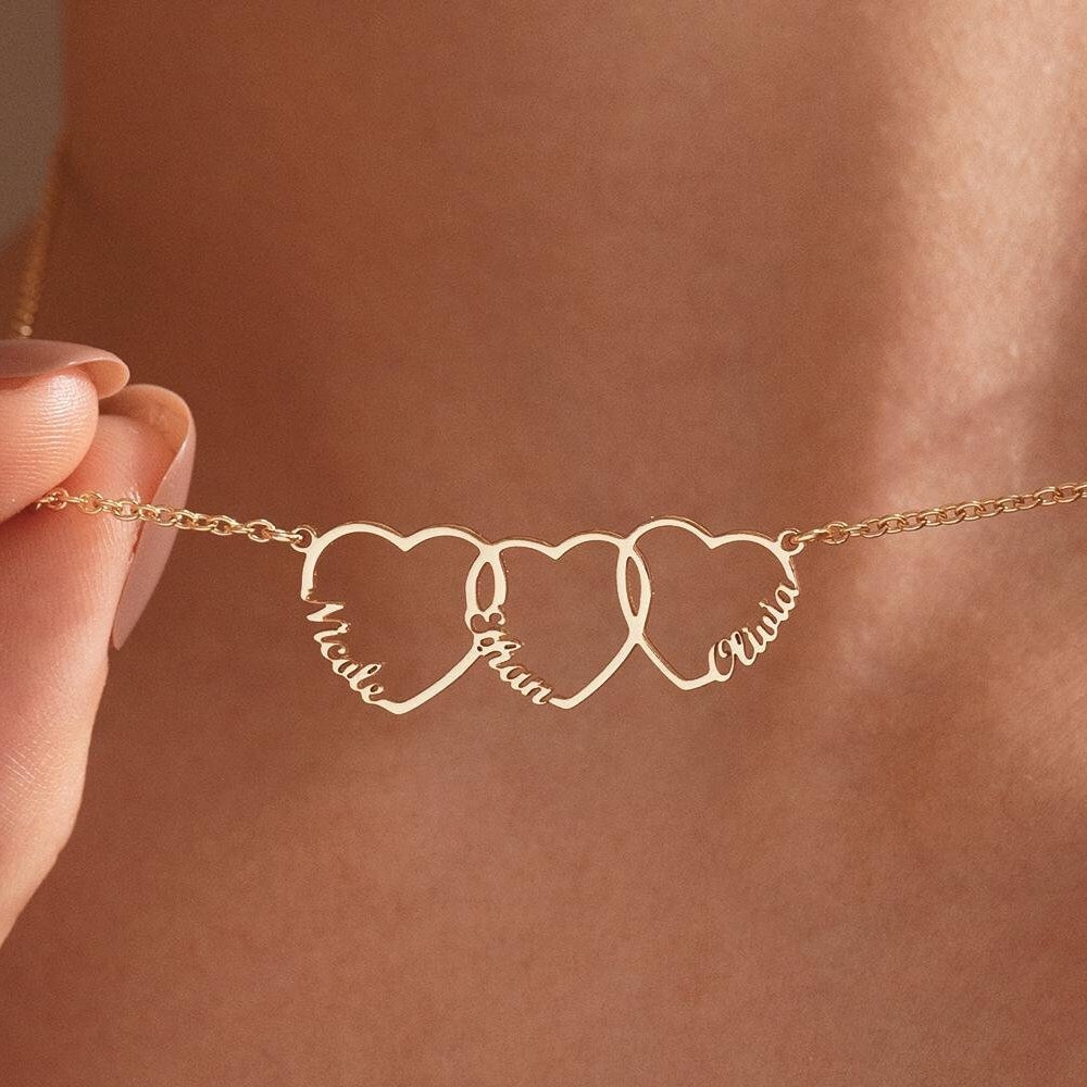 Personalized Multiple Heart Necklace Gift for Mom With Kids Names