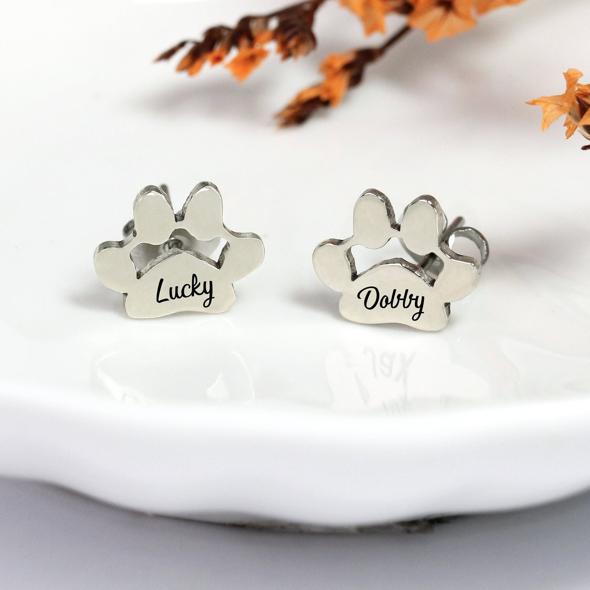 Personalized Paw Earrings, Gift for Pet Lovers, Pet Remembrance Studs